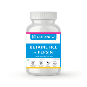 Nutrinow Betaine HCL + Pepsin Capsules with Digestive Enzymes | Supports Digestion, Gut Health & Protein Absorption | Helps Bloating & Acidity Relief | 60 Veg Capsules